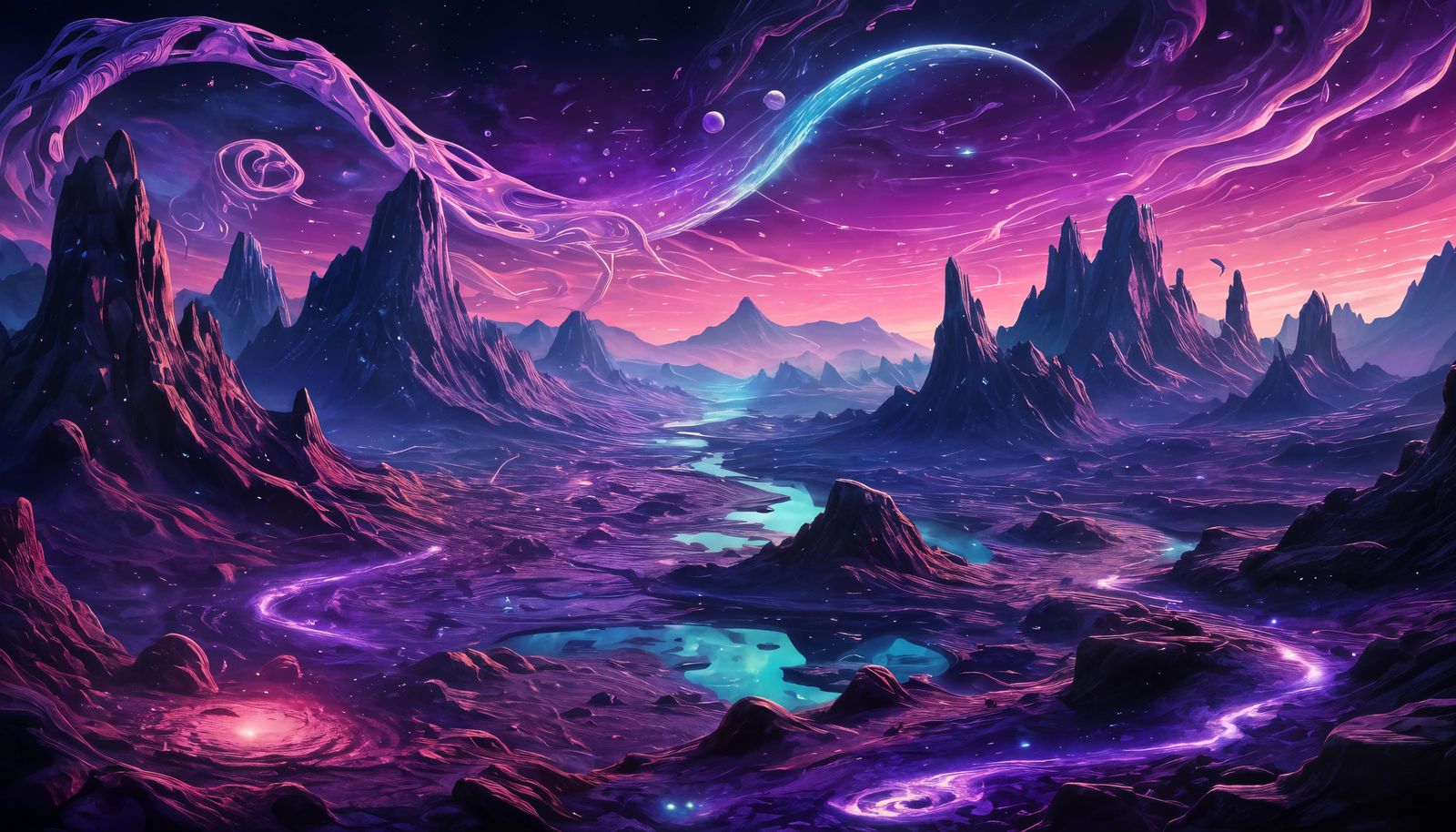 Desolate World with Levitating Serpent Creatures