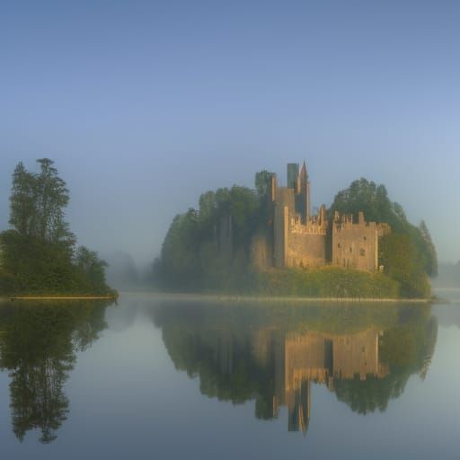 Castle Reflection at Misty Sunrise