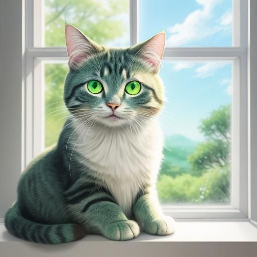 Anime Cat-Girl Portrait with Green Eyes