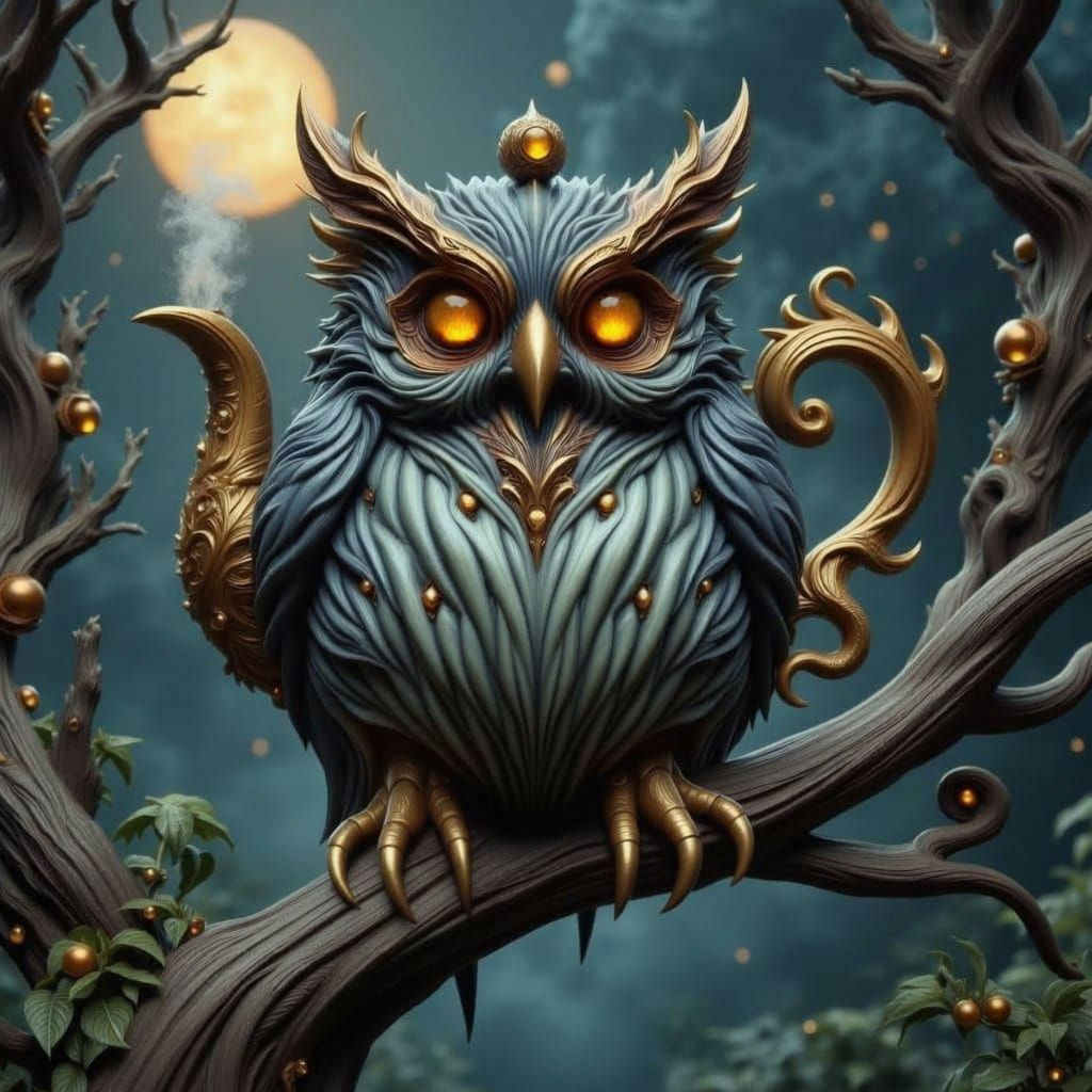 Golden Owl Teapot in Enchanted Forest