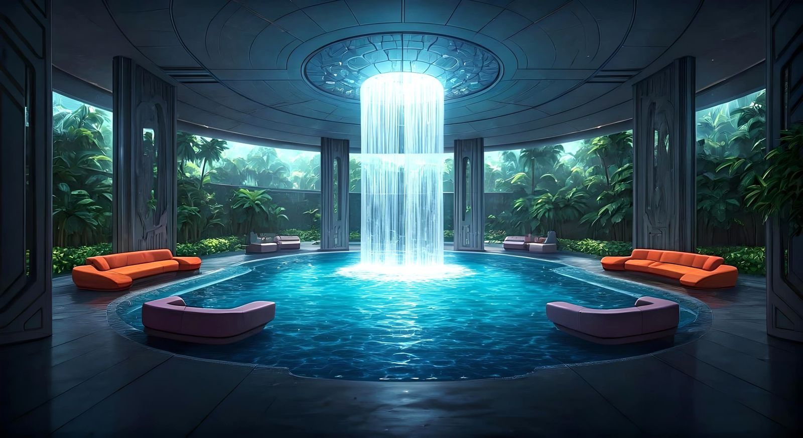 Space Age Home Interior with Flower Pool