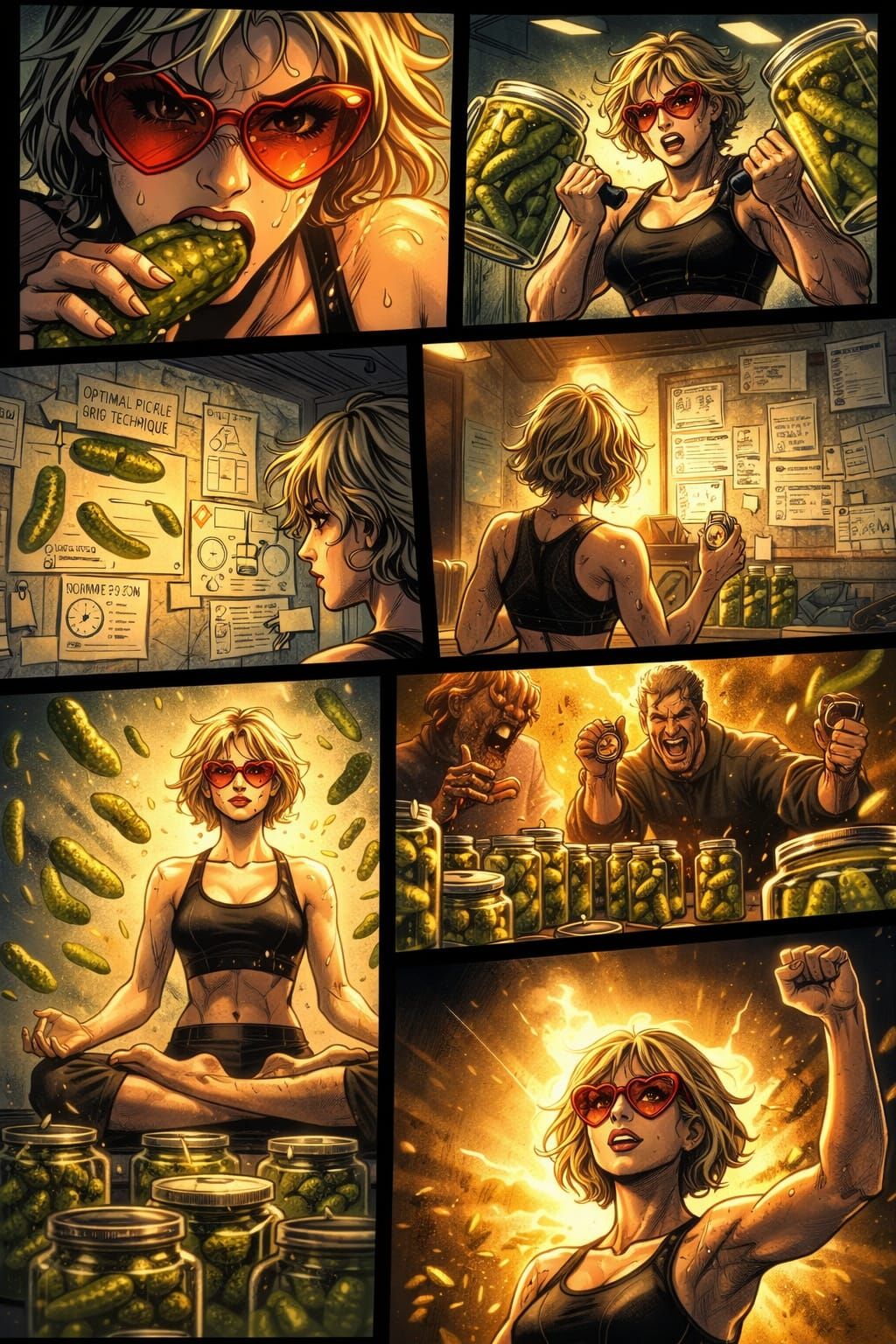 Comic Book Style Training Montage for Pickle Eating Contest