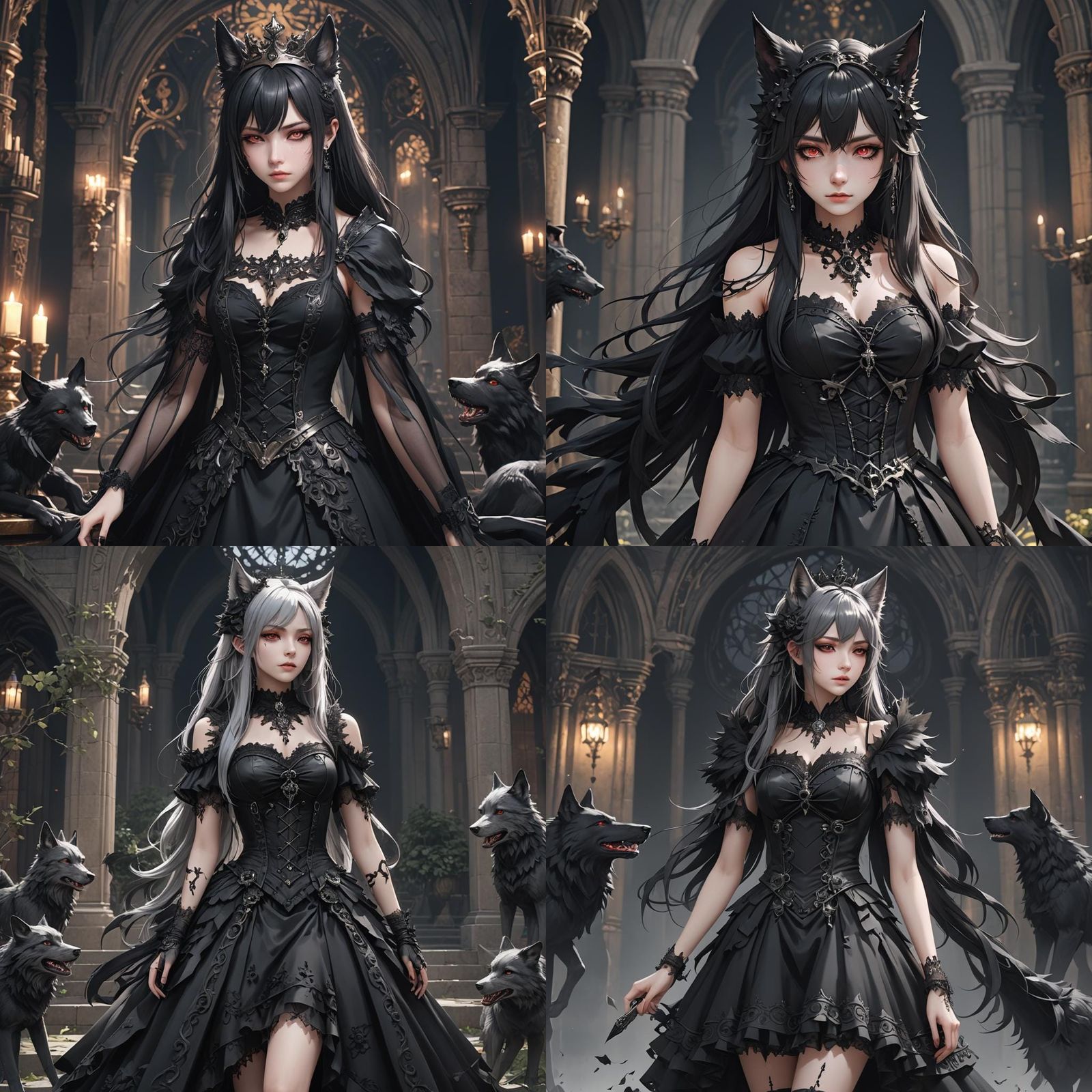 Emo Gothic Wolf Queen in Anime Style