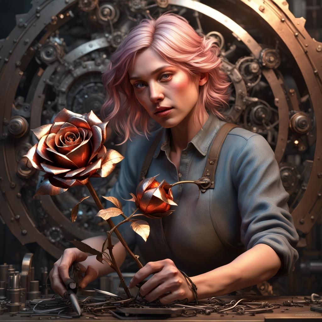 A metal rose flower being forged
