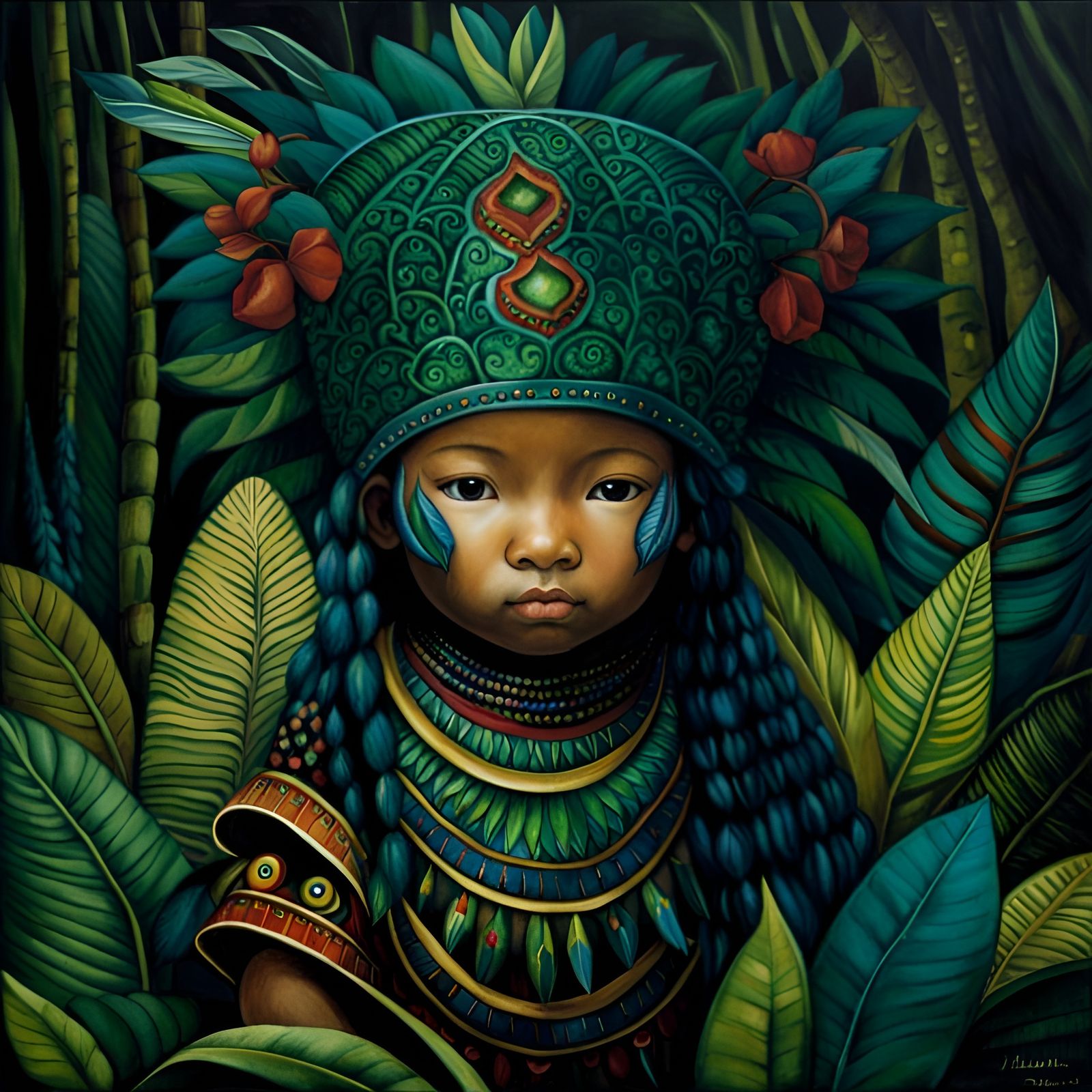 Amazonian Toddler in Rococo Watercolor Jungle