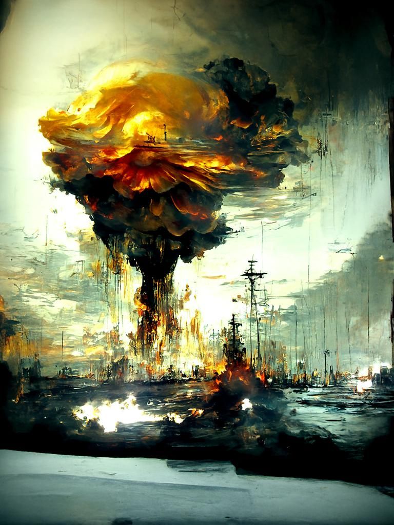 Ominous Nuclear Explosion Painting in Impressionist Style