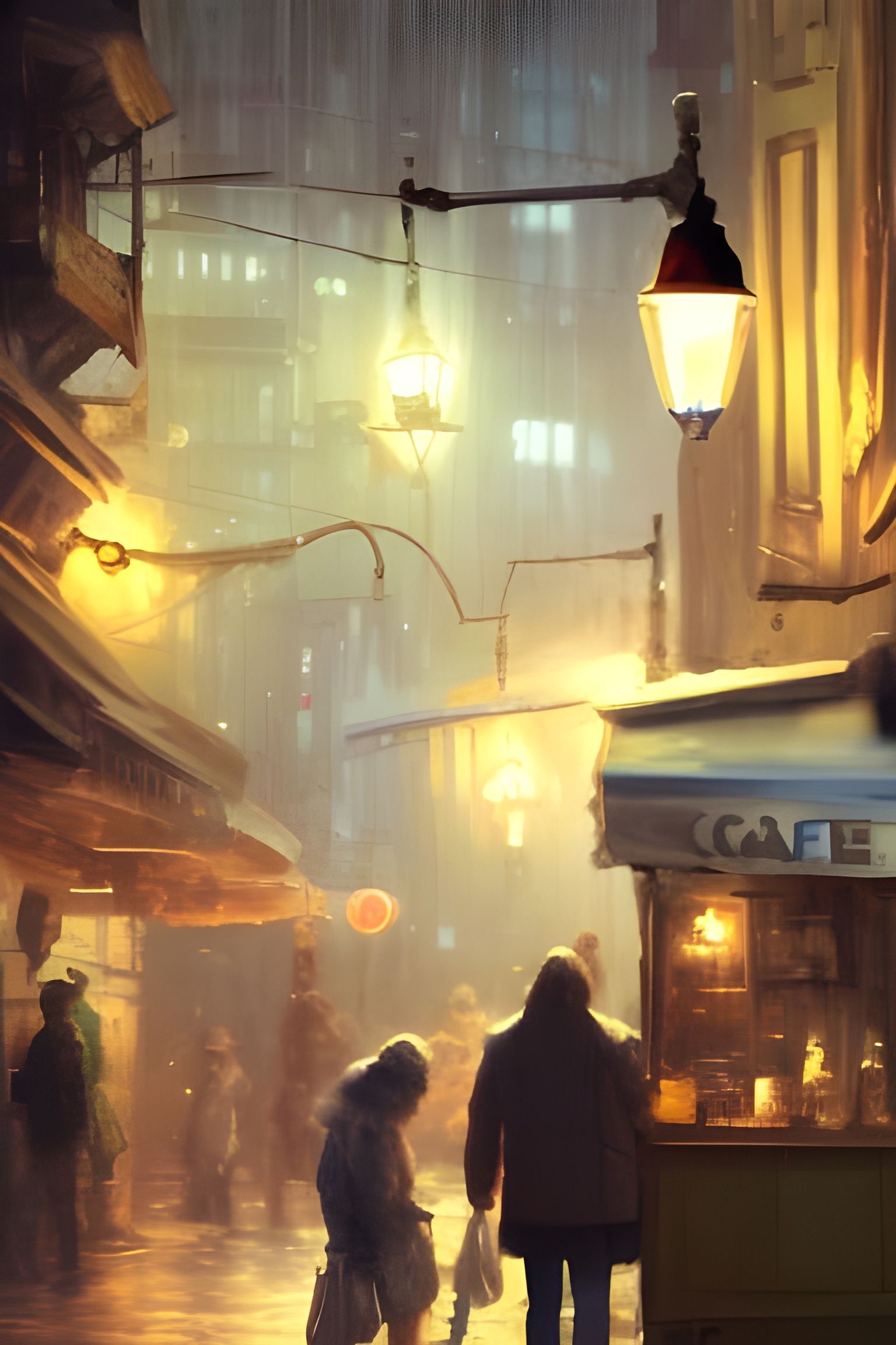 Cozy Cafe at Night: Hyperreal Matte Painting