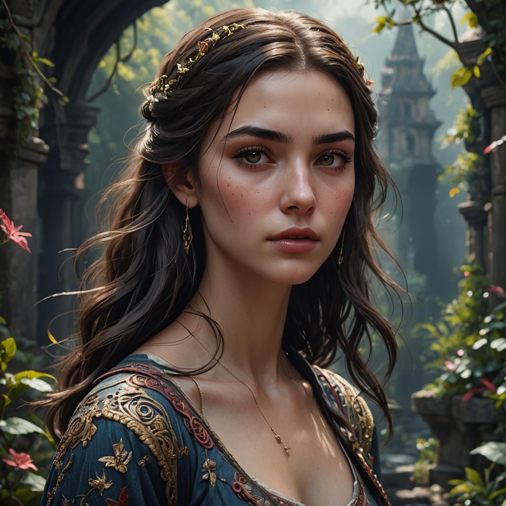 Detailed Matte Painting of a Brunette Teenage Girl