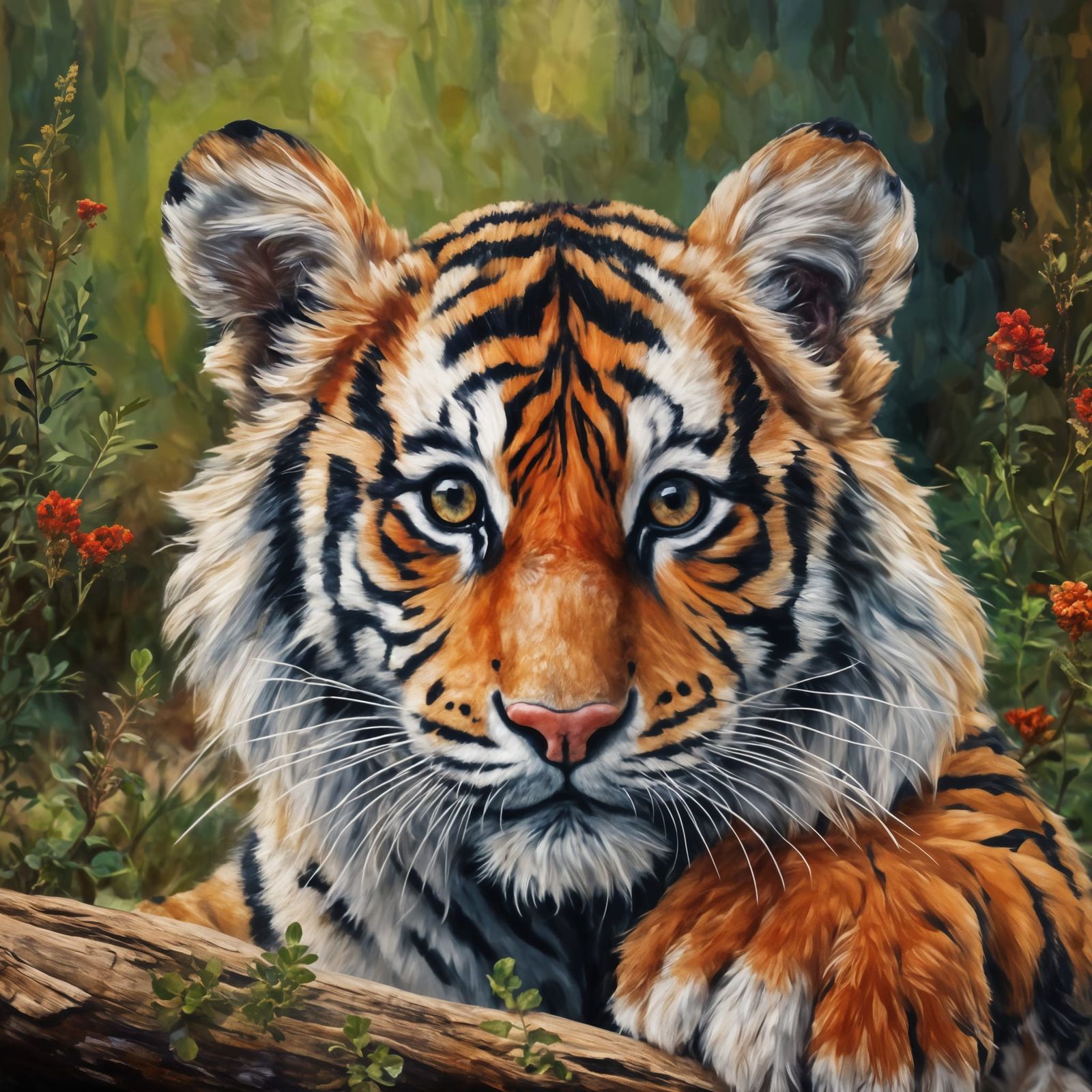 Delightful Portrait of a Striped Tiger Cub in Forest