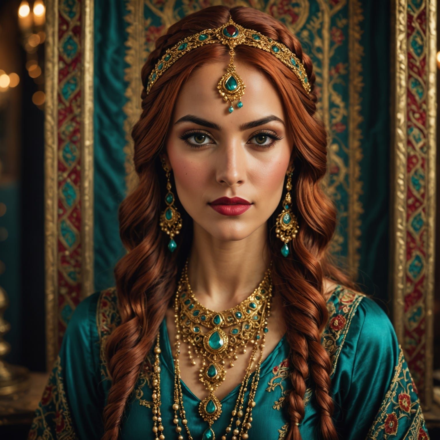 Regal Middle Eastern Beauty in Opulent Traditional Attire
