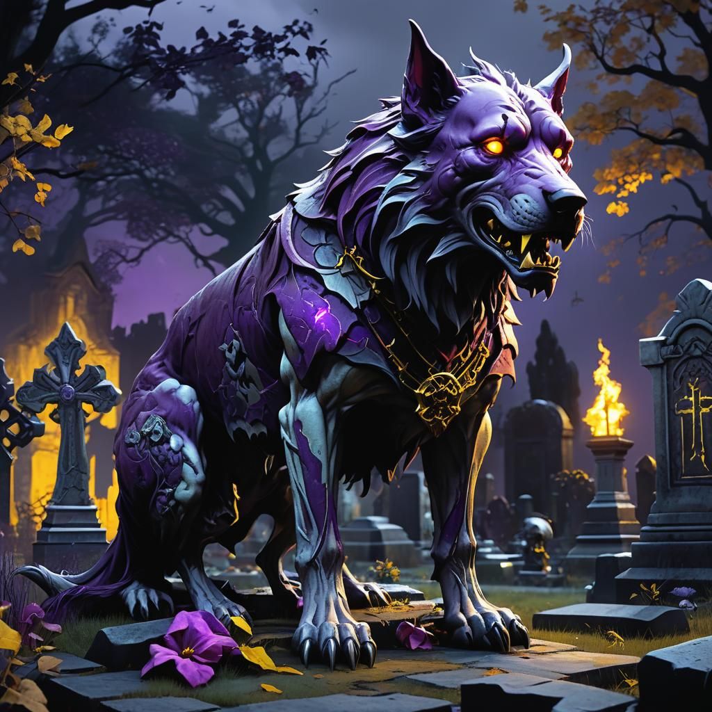 Ghostly Hellhound in Haunted Cemetery: Dark Fantasy Art