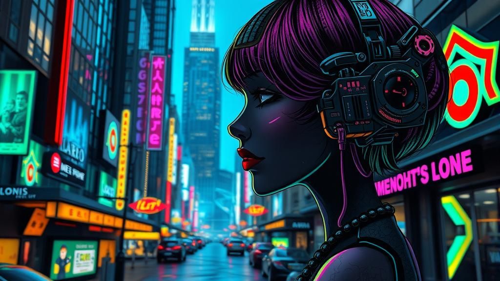 Cyberpunk Art Deco Anime Portrait in Neo-Impressionist Style
