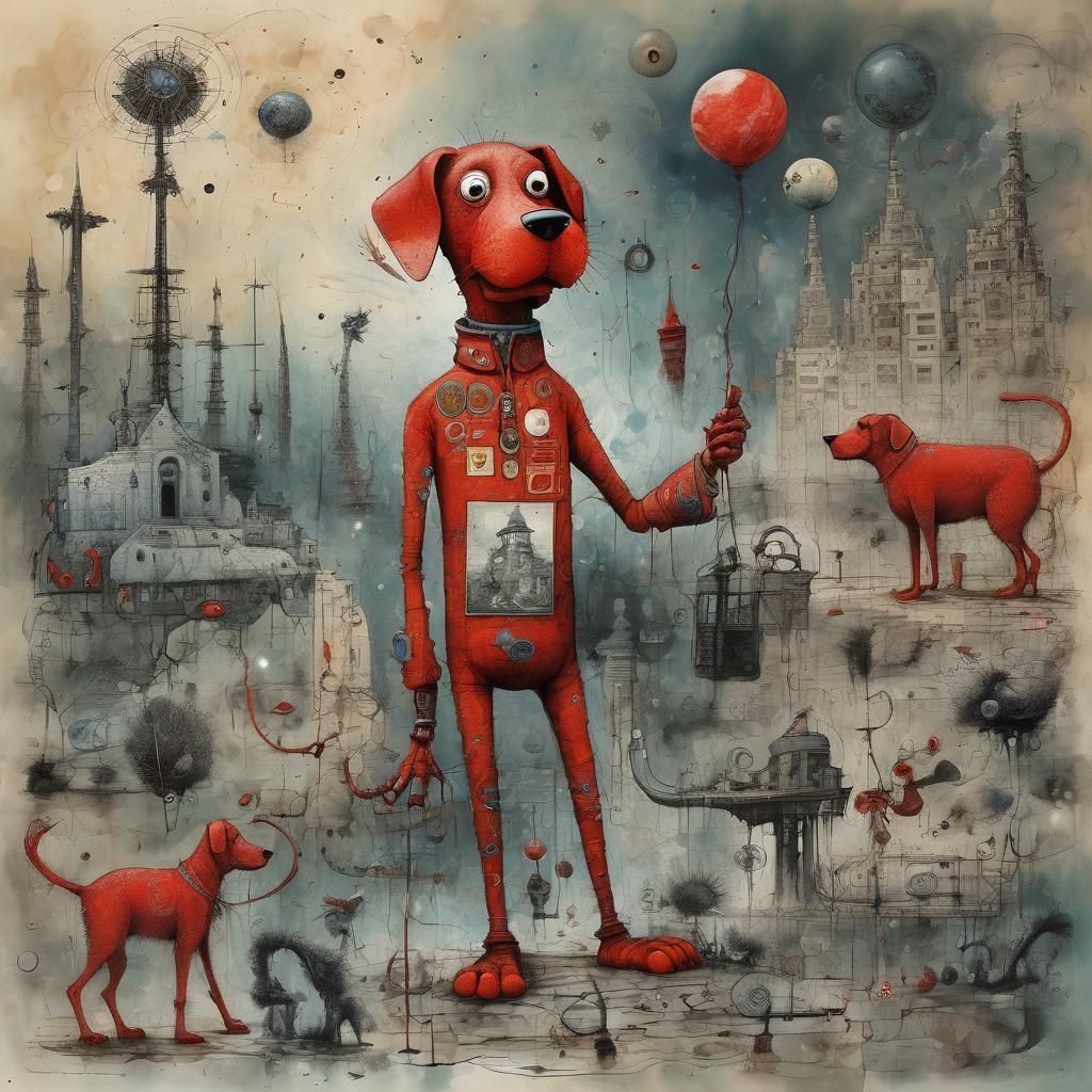 Clifford's Surreal Namaste: A Hyperdetailed Gouache Painting