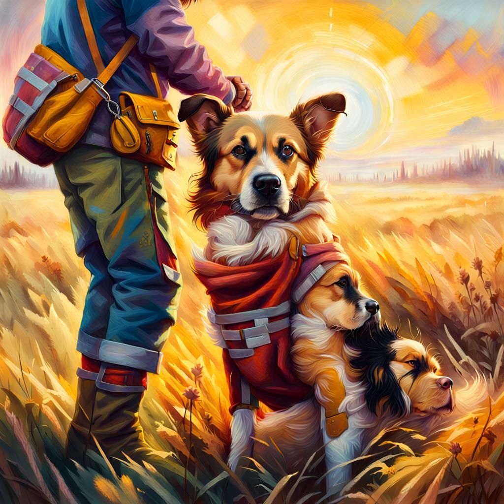 Dog Protecting Injured Person in Oil Painting Style