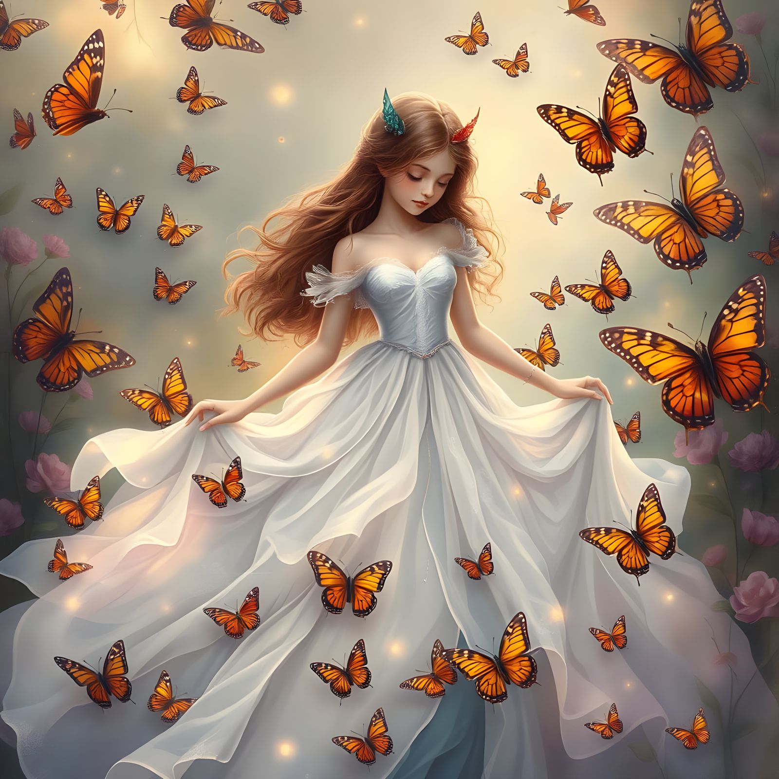 Whimsical Fairy in a Floral Wonderland