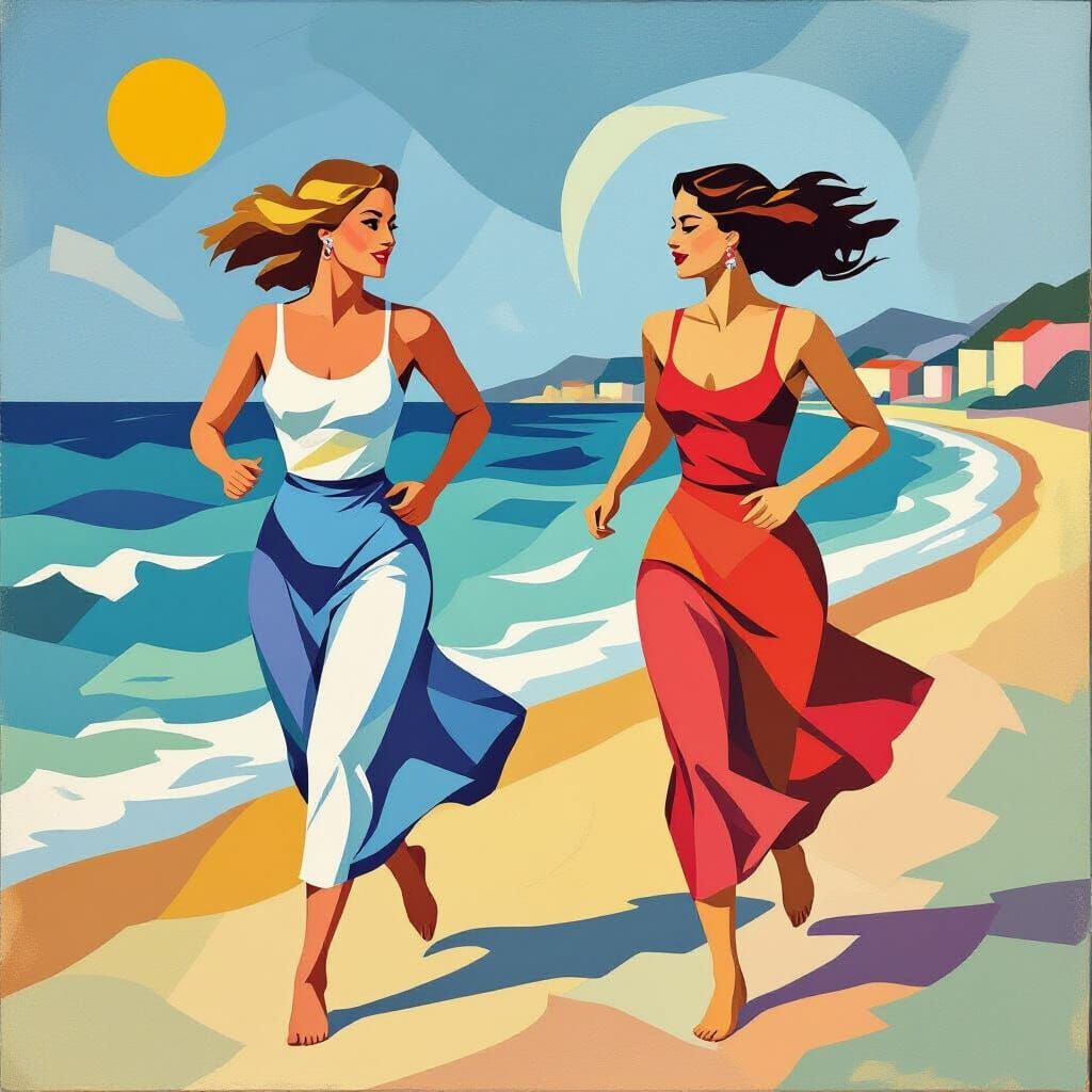 Cubist Beach Run in Vibrant Colors