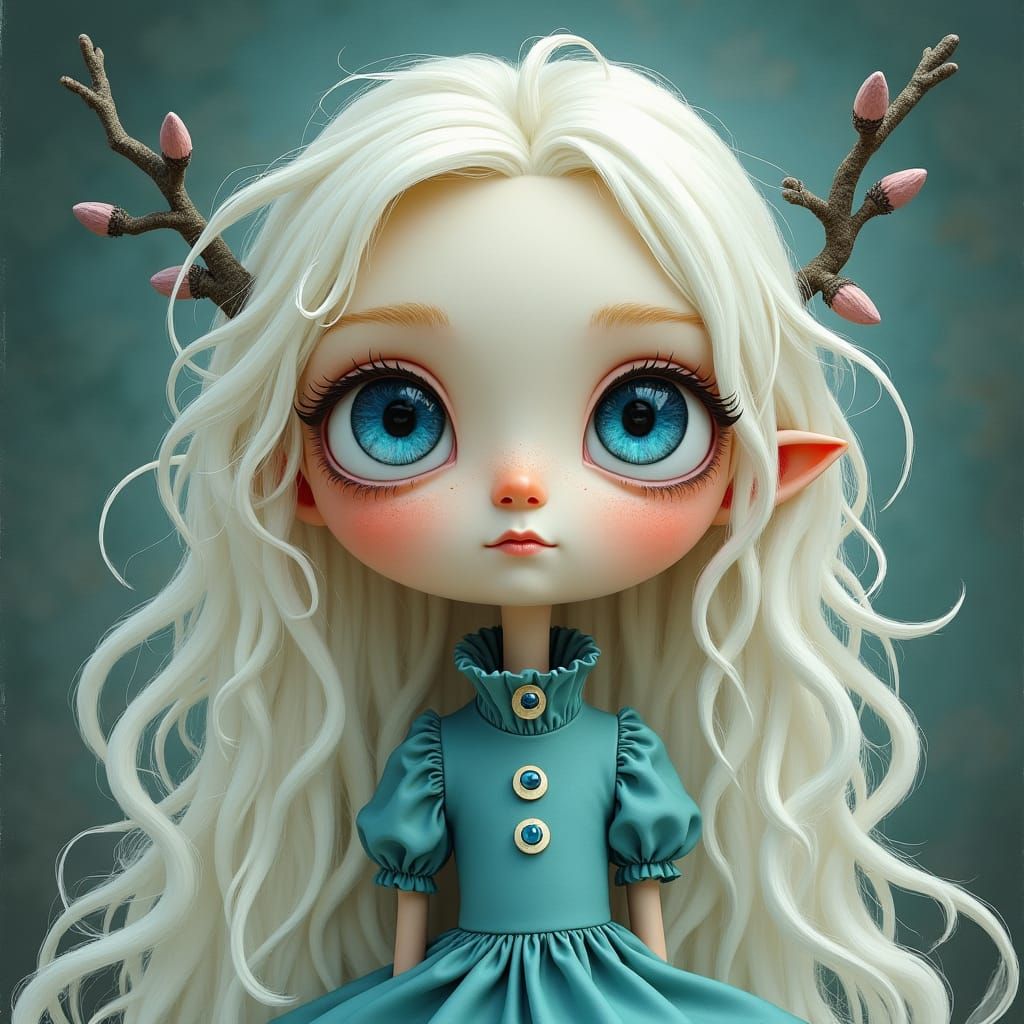 Whimsical Character Illustration in Gothic Surreal Style