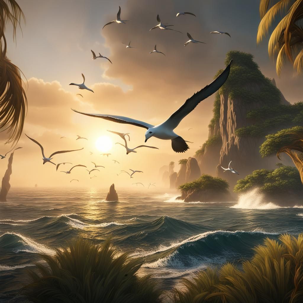 Tropical Ocean Scene with Whale Tail, Digital Art