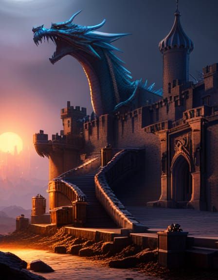 Dragon guarding a castle