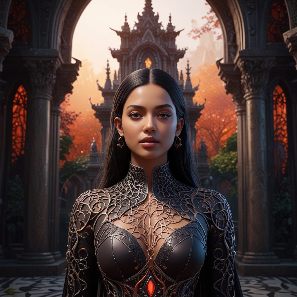 Ethereal beauty cloaked in mystique's enchanting embrace