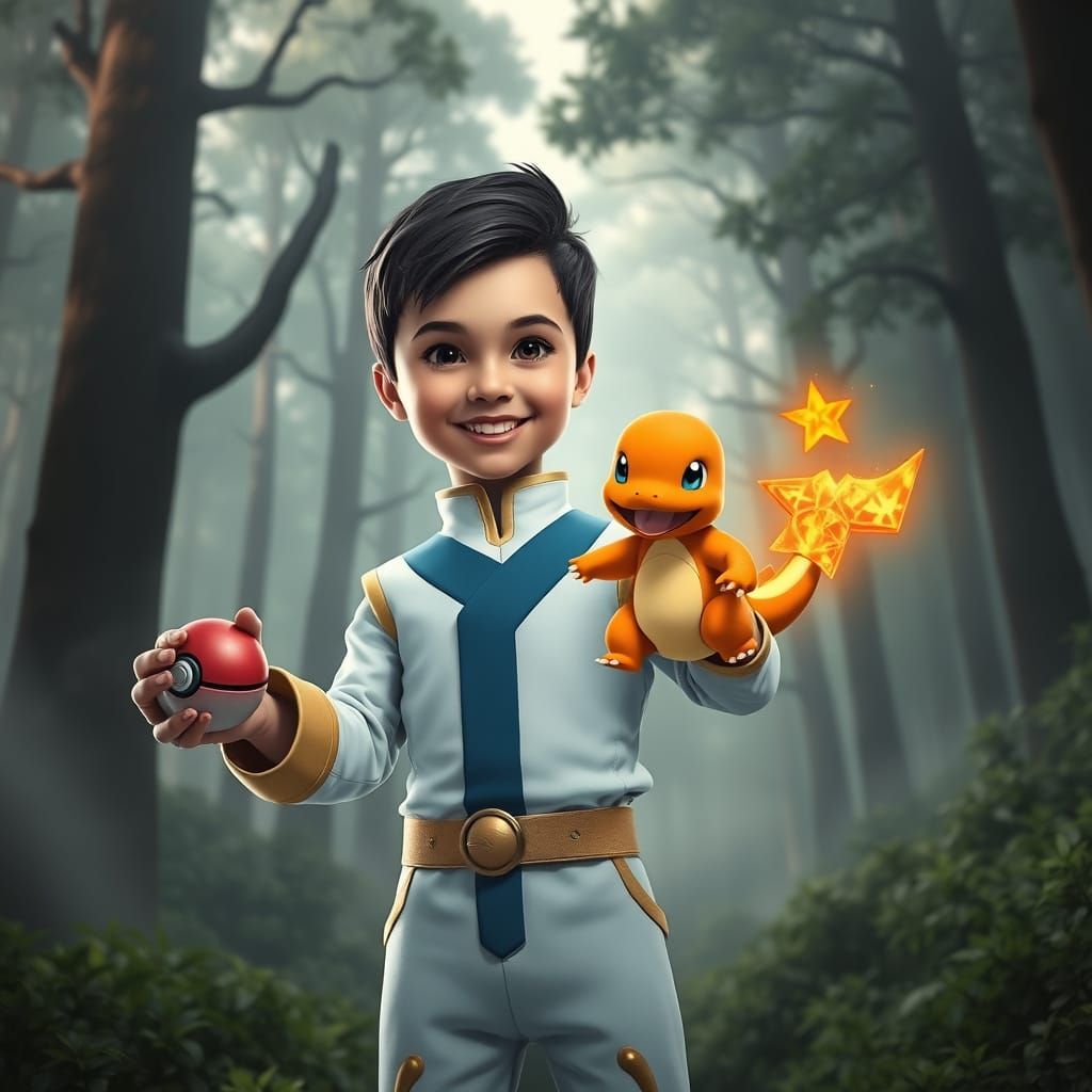 Hyperrealistic Young Trainer with Charmander