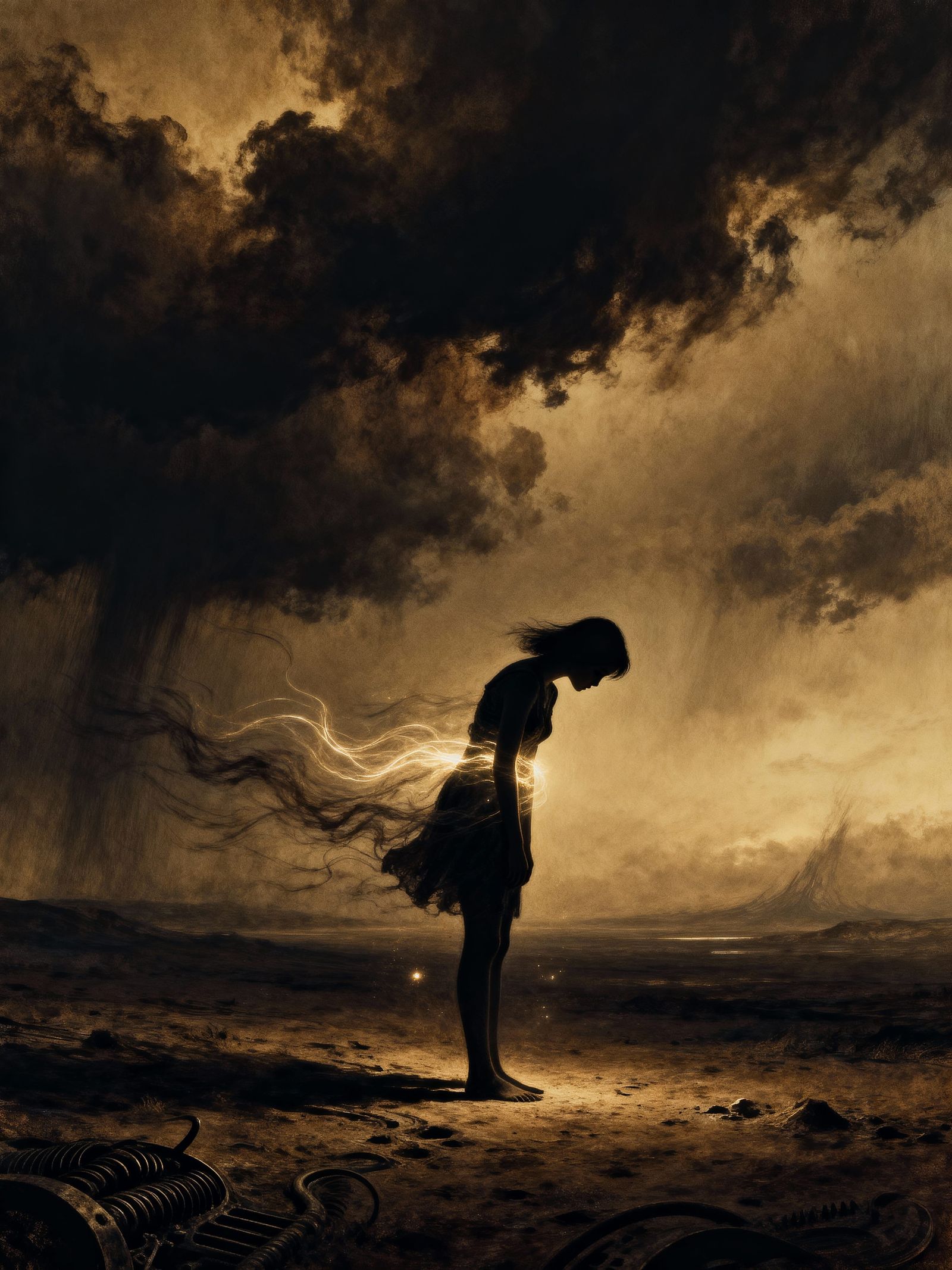 Melancholic Surrealist Portrait of a Lone Woman