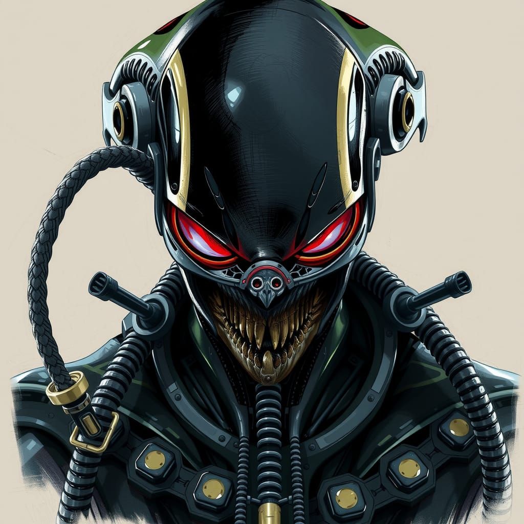 Cybernetic Xenomorph Concept Art in Comic Style