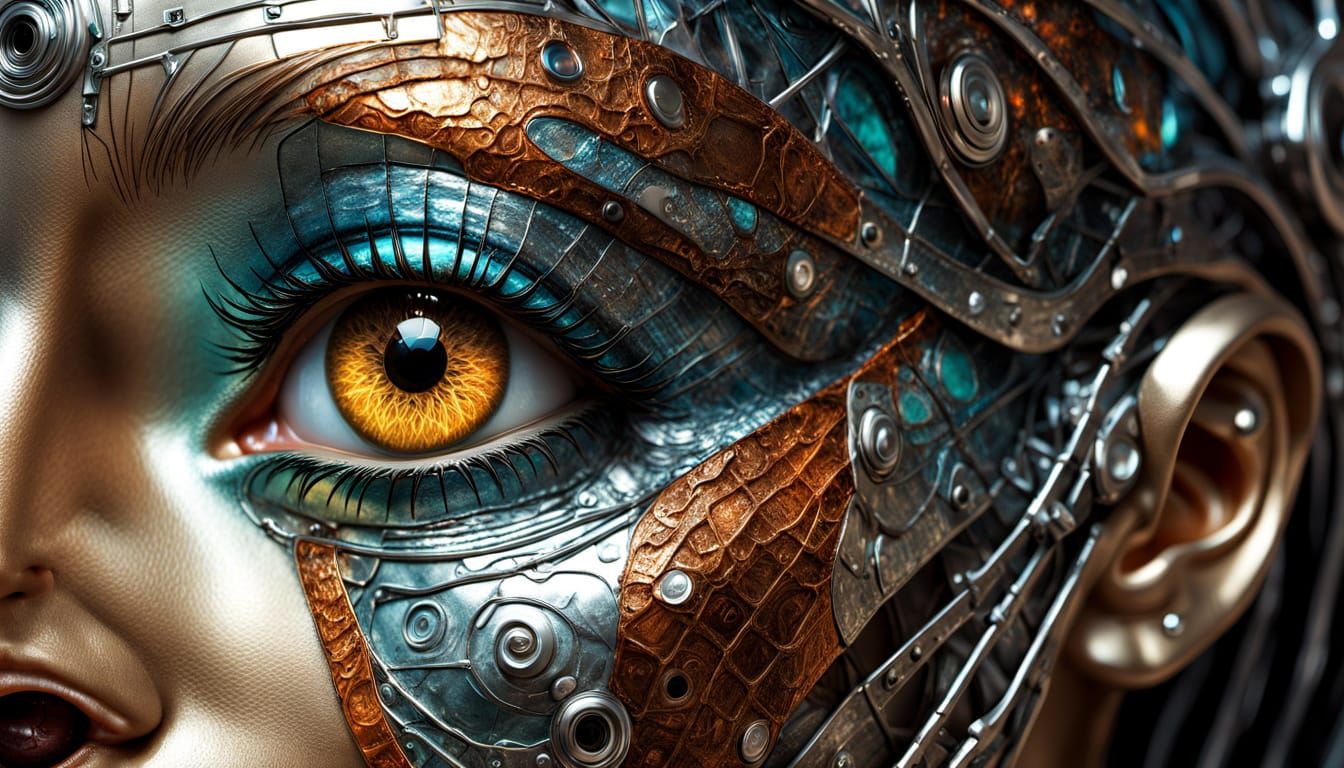 Surreal Metallic Mummy Sculpture in Digital Art Style