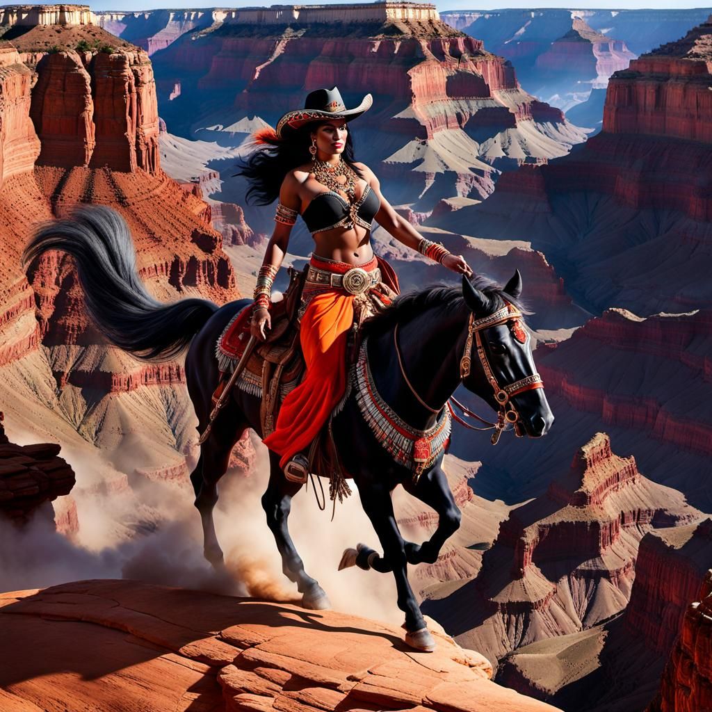 Kali as Cowboy Rides Grand Canyon