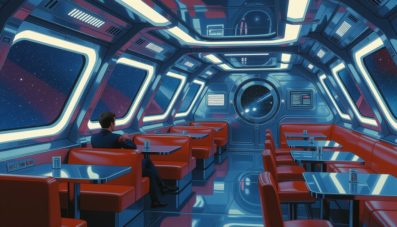 Futuristic Cafe on Spaceship, Retro-Futuristic Style