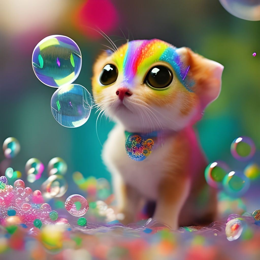 Cute Bubble Creature in Rainbow Bubble Forest