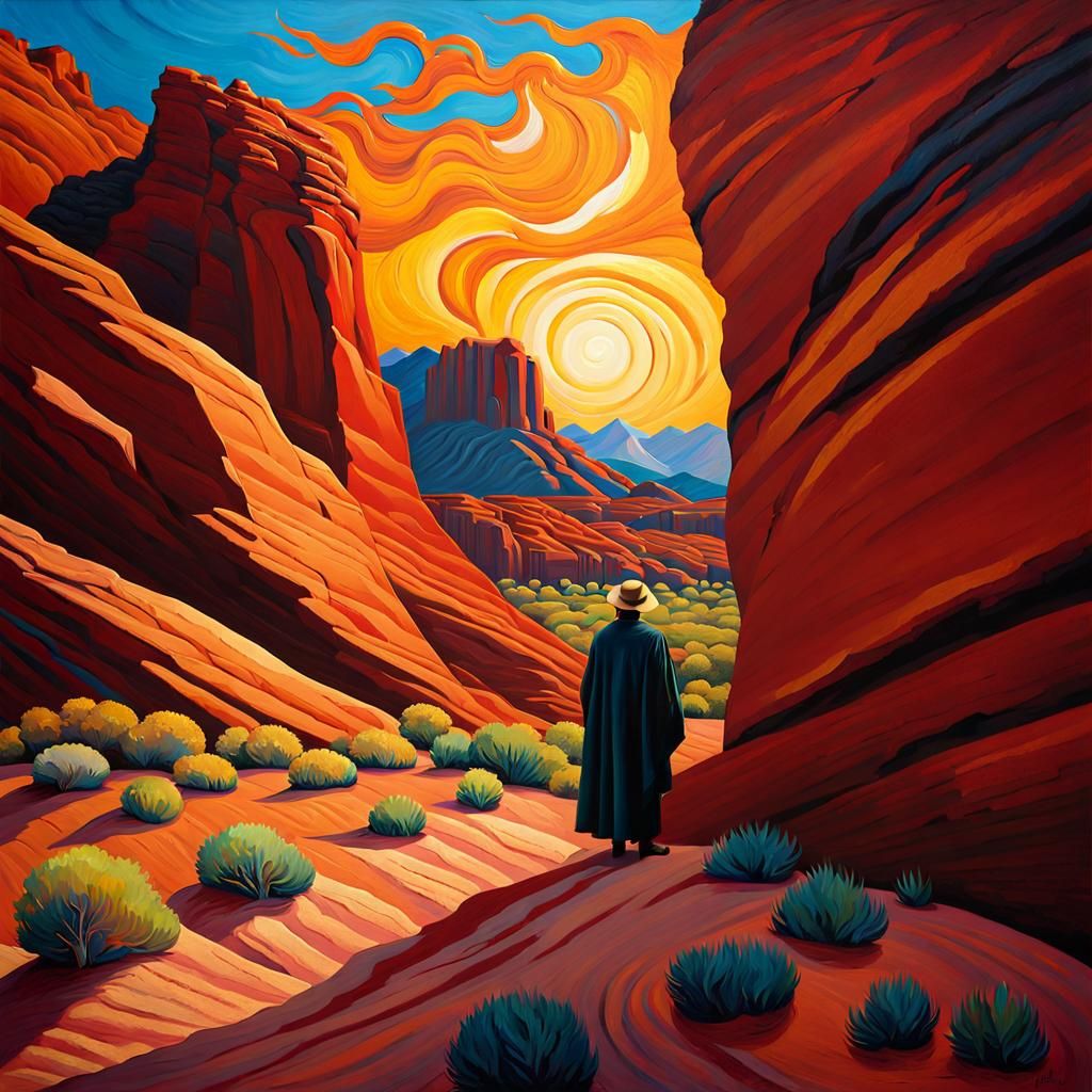 Red Rock Landscape in Post-Impressionist Style
