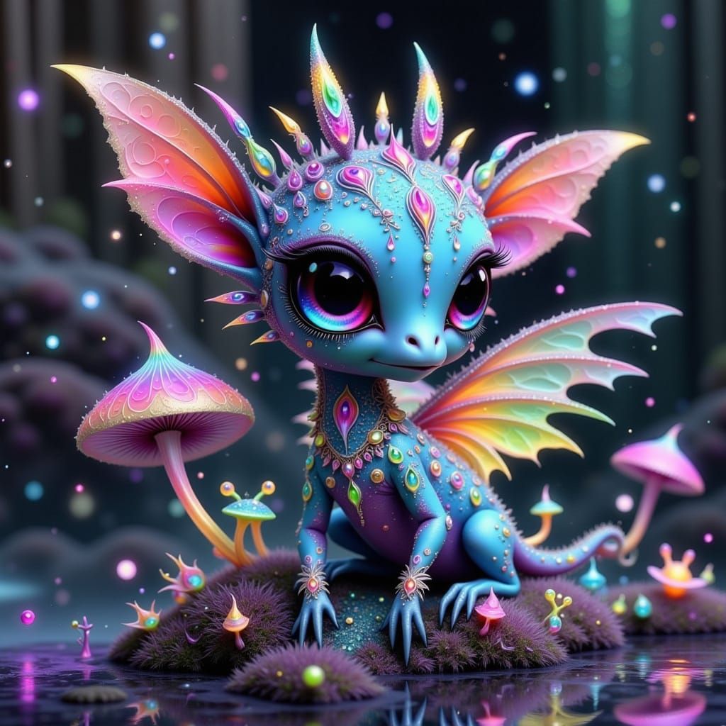 Whimsical Alien Fae in a Dreamy, Dark Crystal Cave