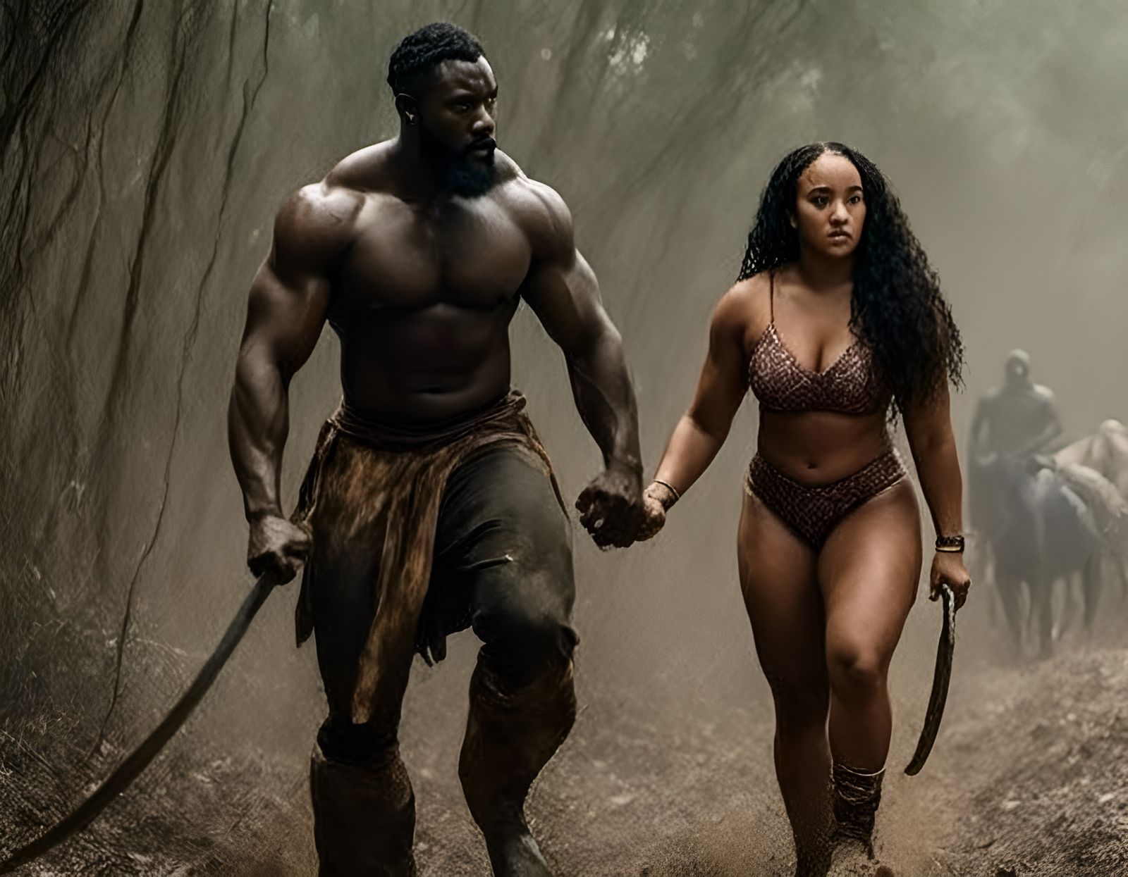 Epic African Couple Fighting Monsters as Superheroes