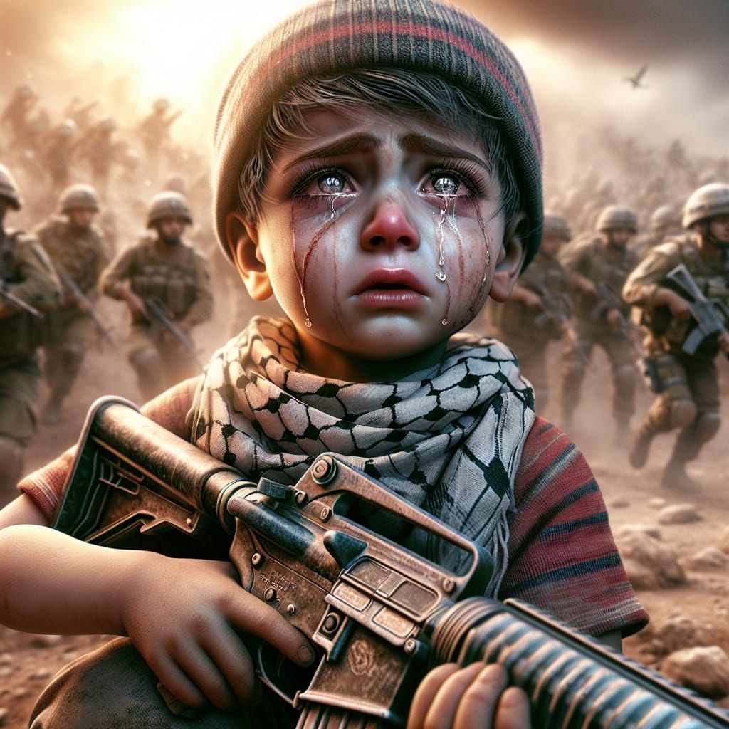 Palestinian Boy in War Zone: Fantasy Concept Art