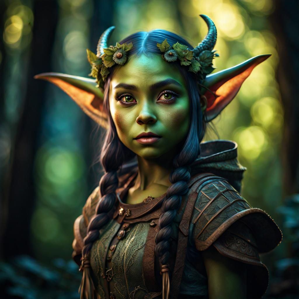 Cute Goblin Girl in Mythical Forest