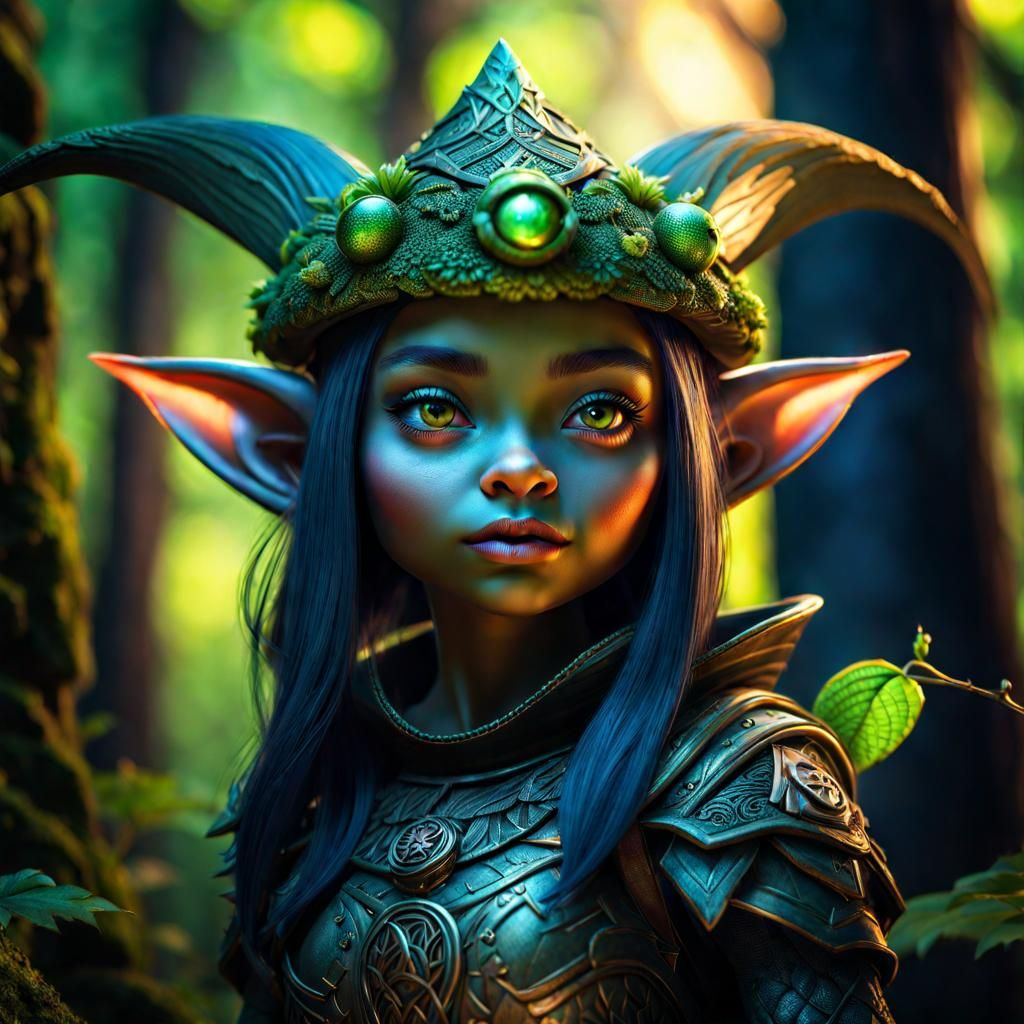 Cute Goblin Girl in Mythical Forest Portrait