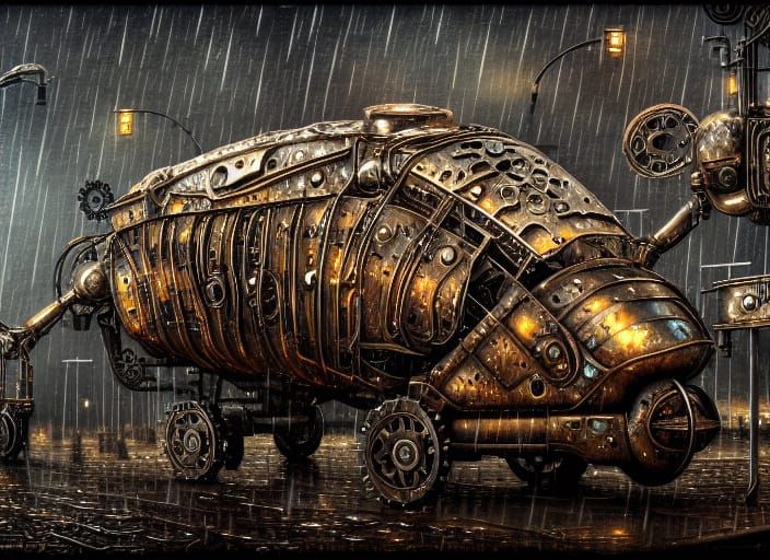 Steampunk Robotic Cockroach Sculpture in Scrap Metal