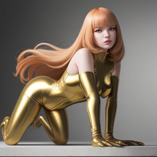 Glamorous Woman in Vinyl Catsuit, Hyperrealistic Rendering