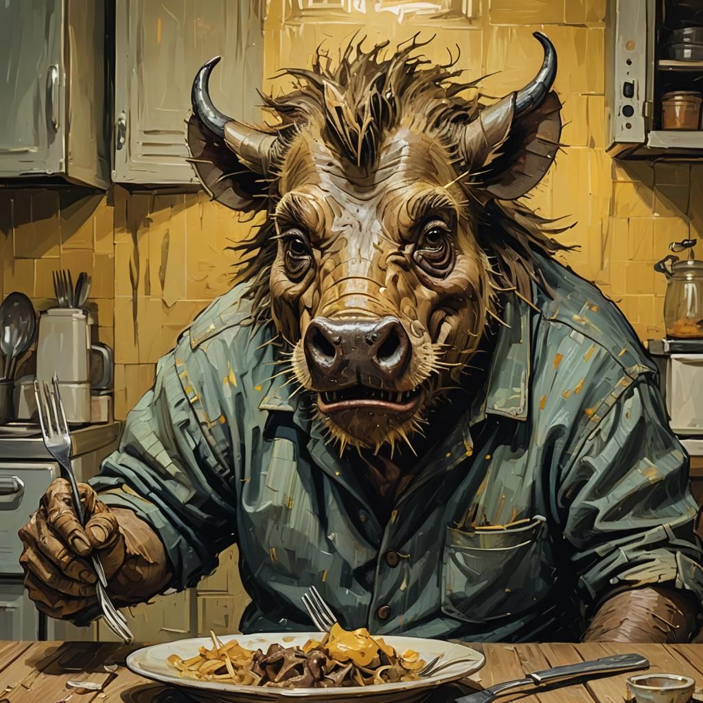 Warthog Man Portrait in Van Gogh Style