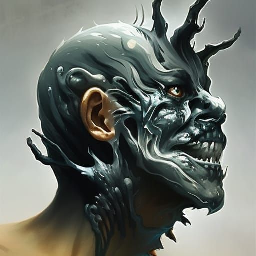 Shadow Monster Man Portrait in Hyperdetailed Style