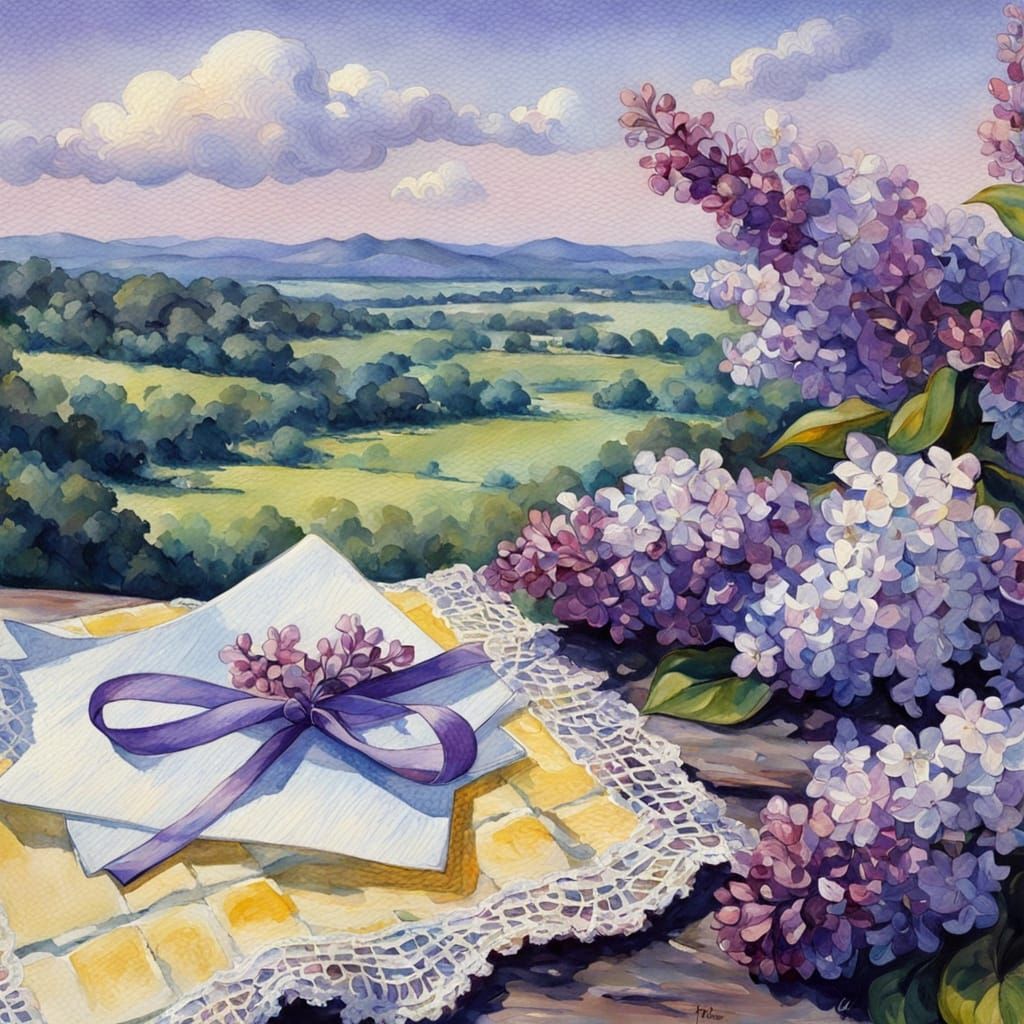 Lilacs and Lace: Impressionistic Spring Postcard