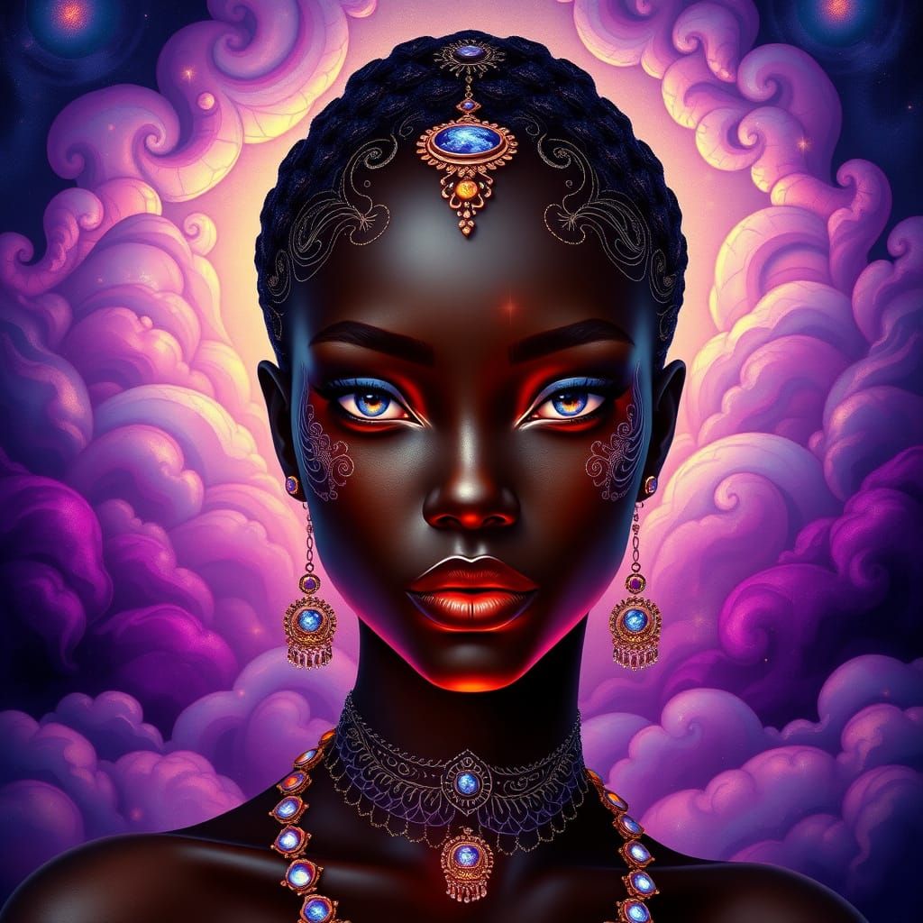 Ethereal Goddess in Iridescent Clouds