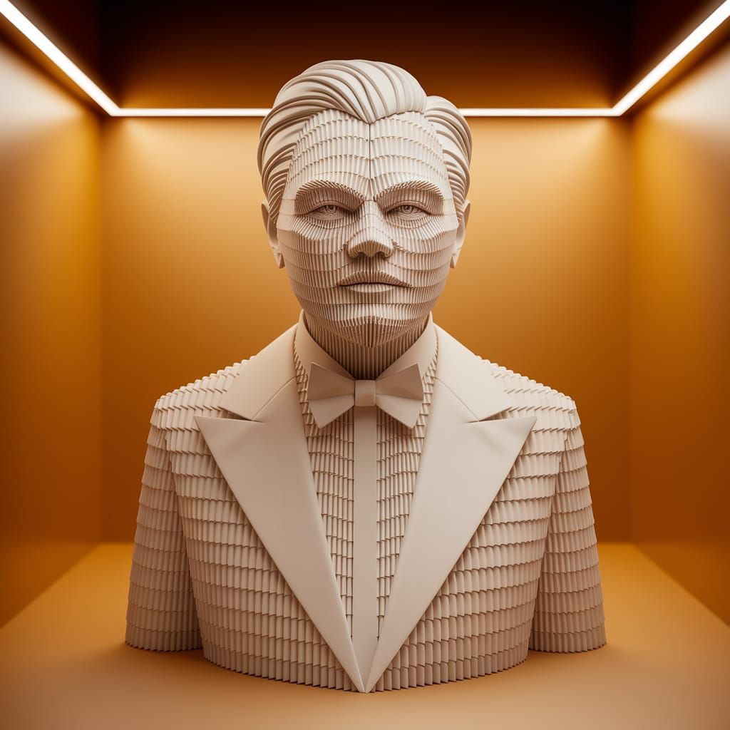 Origami Leonardo DiCaprio Sculpture in Museum Setting