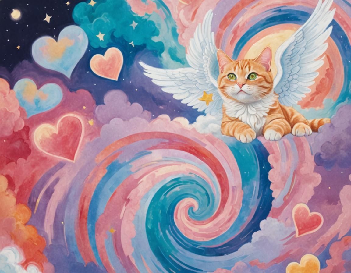 Tabby Cat with Angel Wings in Kirigami Style