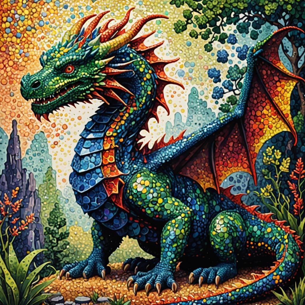 Pointillist Dragon Art