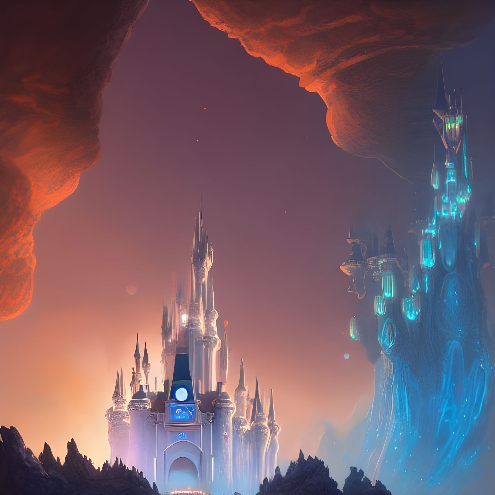 Futuristic Disneyland in Lunar Lava Tunnels: Sci-Fi Theme Pa...