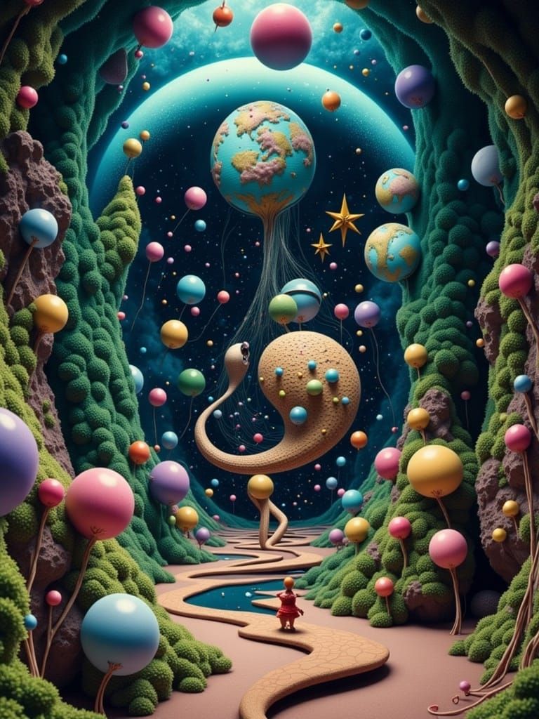 Intricate Universe Inside a Vintage Coffee Maker