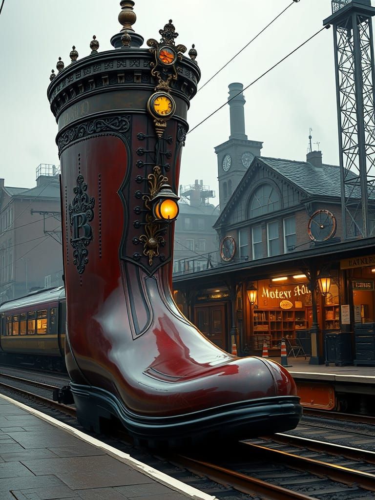 Steampunk Train Station in Industrial Town
