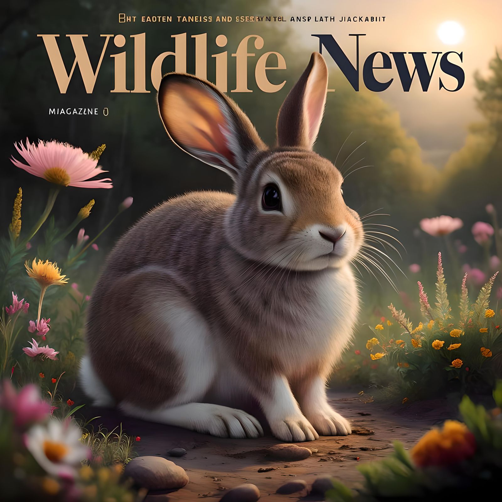 Magazine cover entitled "Wildlife News" showing a Cozy Beautiful jackrabbit, natural habitat, by pino daeni